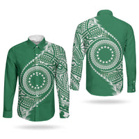 Cook Islands Gospel Day Couples Matching Long Sleeve Bodycon Dress and Long Sleeve Button Shirt Green Tribal Curves