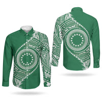 Cook Islands Gospel Day Couples Matching Short Sleeve Bodycon Dress and Long Sleeve Button Shirt Green Tribal Curves