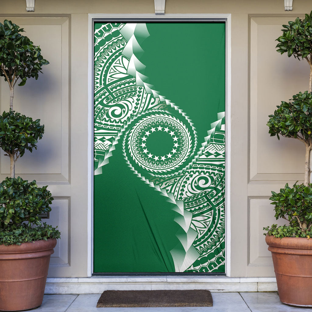 Cook Islands Gospel Day Door Cover Green Tribal Curves LT05 Green - Polynesian Pride
