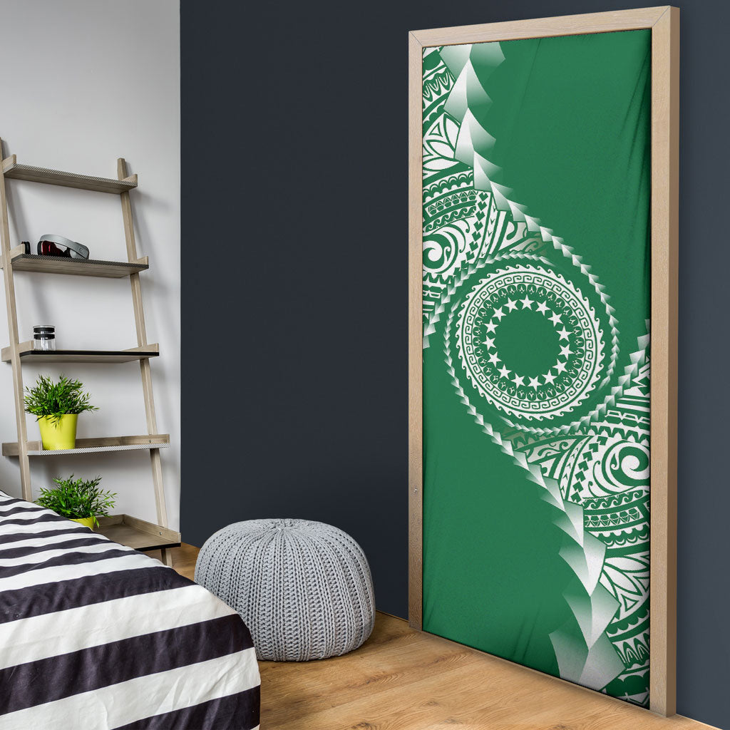 Cook Islands Gospel Day Door Cover Green Tribal Curves