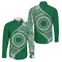Cook Islands Gospel Day Family Matching Long Sleeve Bodycon Dress and Hawaiian Shirt Green Tribal Curves