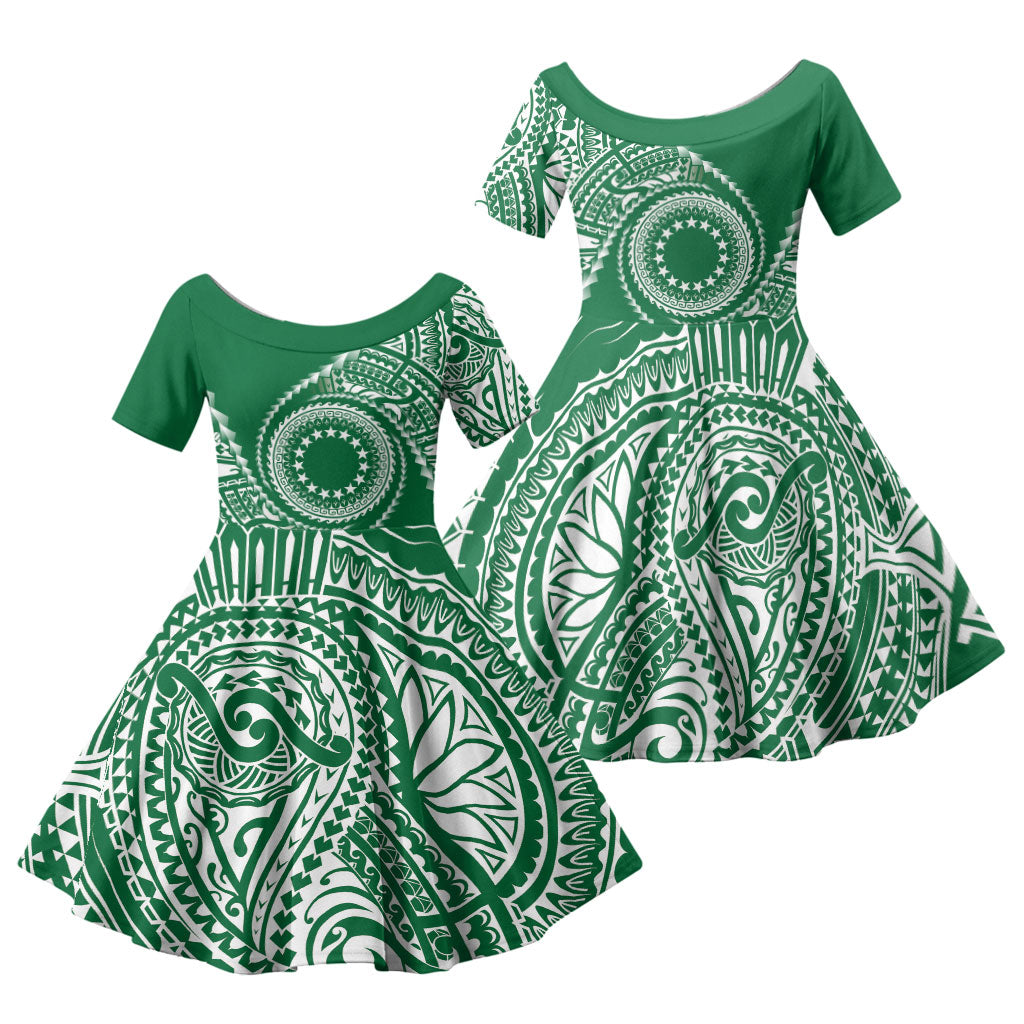 Cook Islands Gospel Day Family Matching Mermaid Dress and Hawaiian Shirt Green Tribal Curves