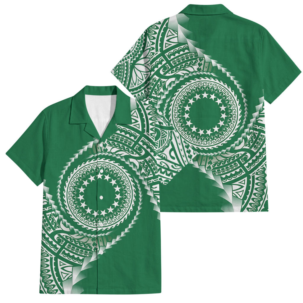 Cook Islands Gospel Day Family Matching Off The Shoulder Long Sleeve Dress and Hawaiian Shirt Green Tribal Curves
