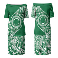 Cook Islands Gospel Day Family Matching Puletasi and Hawaiian Shirt Green Tribal Curves