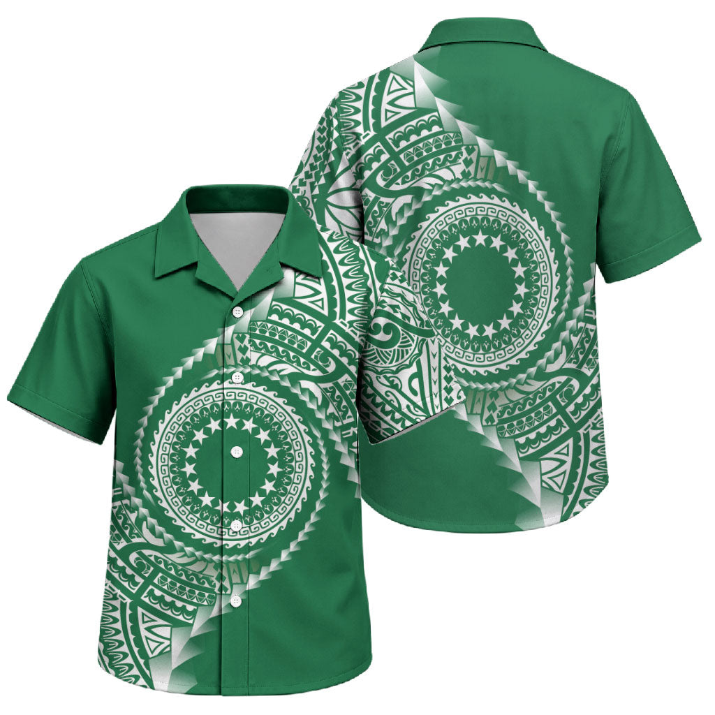 Cook Islands Gospel Day Family Matching Puletasi and Hawaiian Shirt Green Tribal Curves