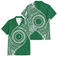 Cook Islands Gospel Day Family Matching Short Sleeve Bodycon Dress and Hawaiian Shirt Green Tribal Curves