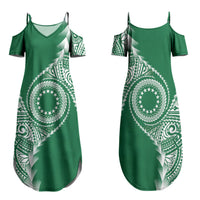 Cook Islands Gospel Day Family Matching Summer Maxi Dress and Hawaiian Shirt Green Tribal Curves