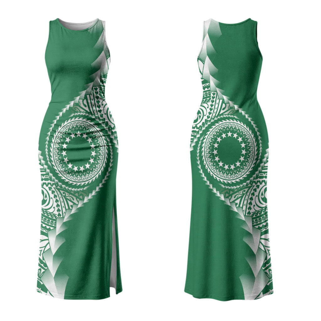 Cook Islands Gospel Day Family Matching Tank Maxi Dress and Hawaiian Shirt Green Tribal Curves