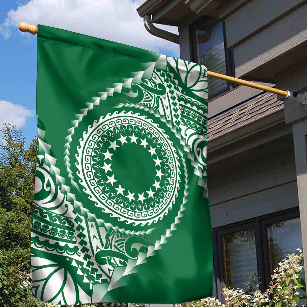Cook Islands Gospel Day Garden Flag Green Tribal Curves