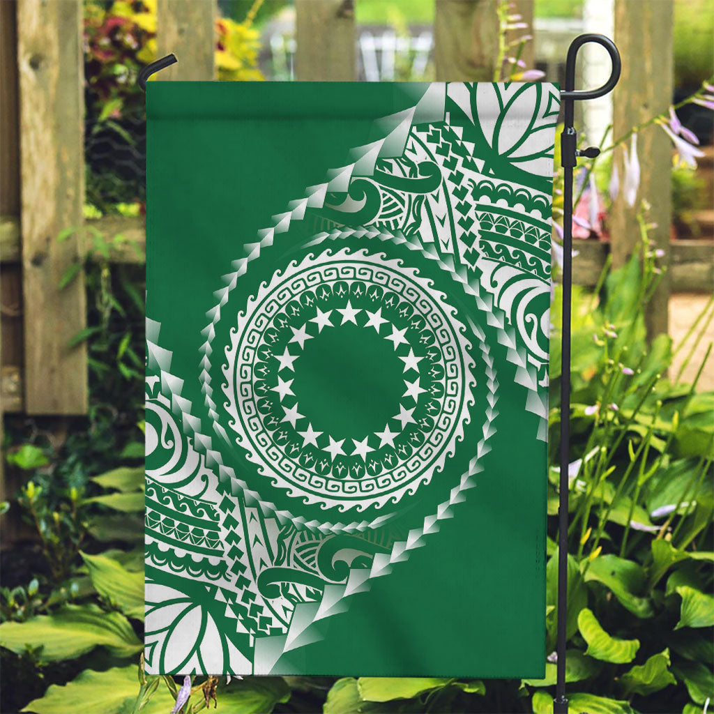 Cook Islands Gospel Day Garden Flag Green Tribal Curves