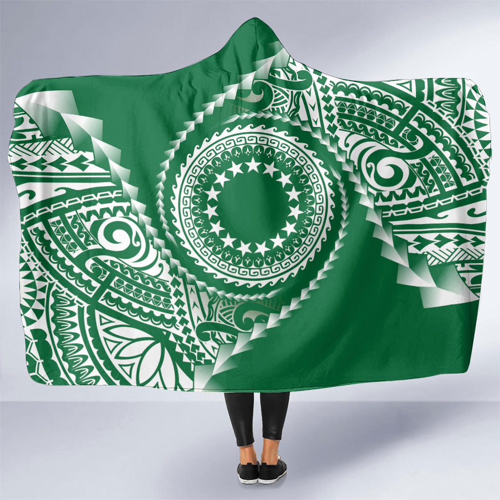Cook Islands Gospel Day Hooded Blanket Green Tribal Curves