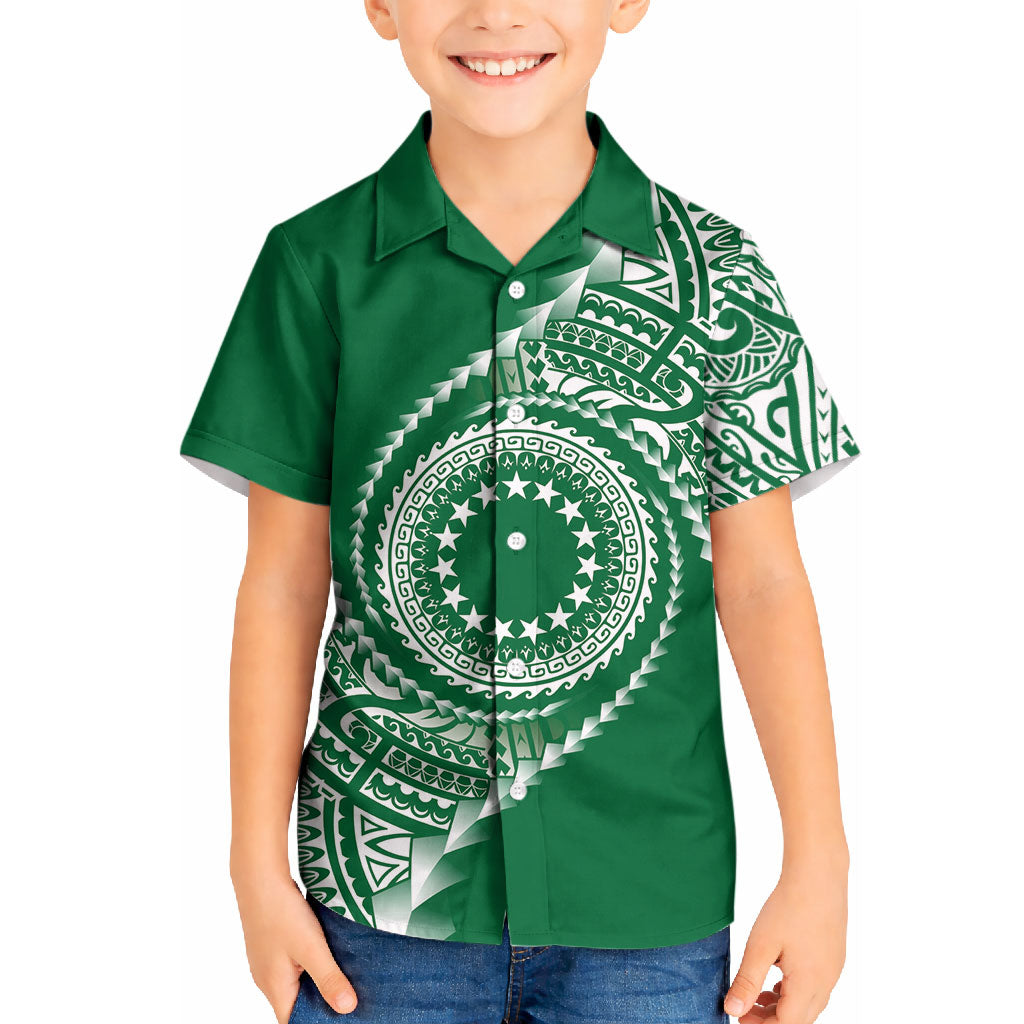 Cook Islands Gospel Day Kid Hawaiian Shirt Green Tribal Curves LT05 Kid Green - Polynesian Pride