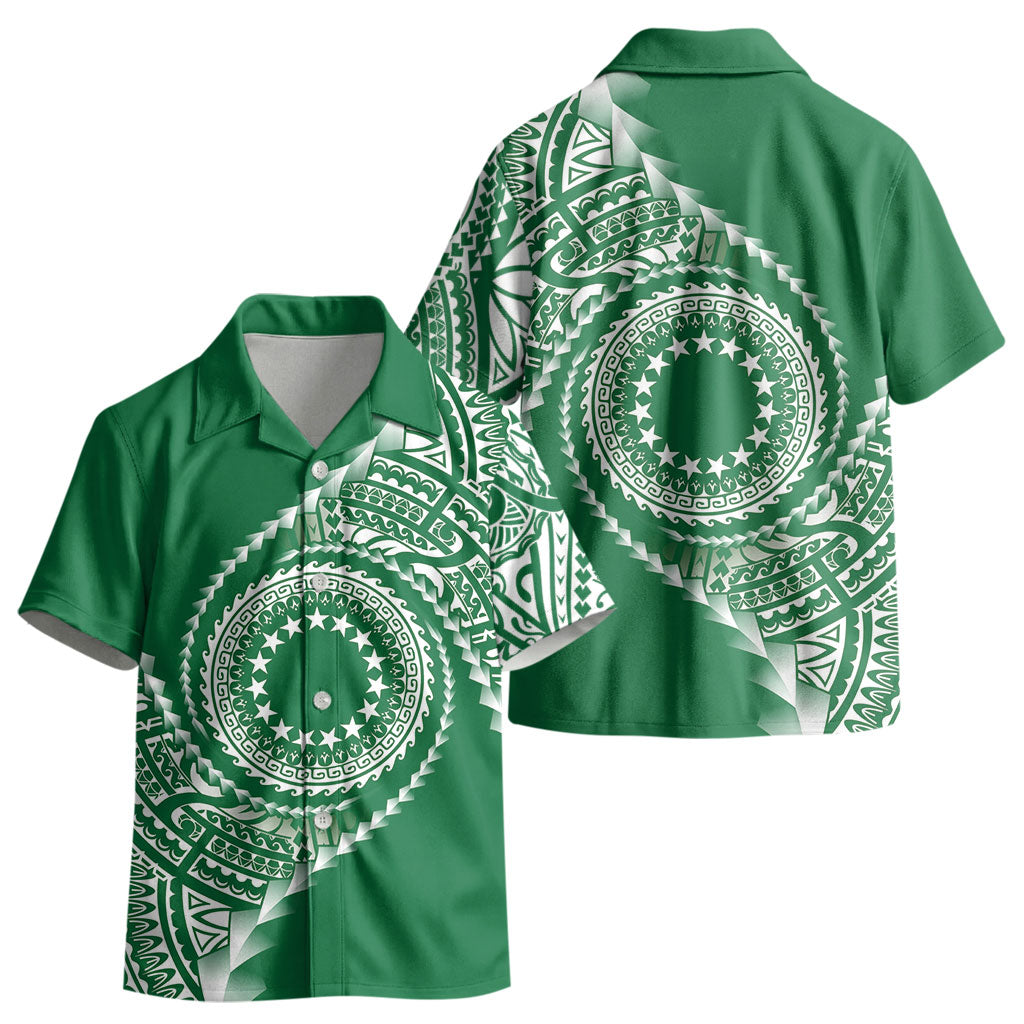 Cook Islands Gospel Day Kid Hawaiian Shirt Green Tribal Curves