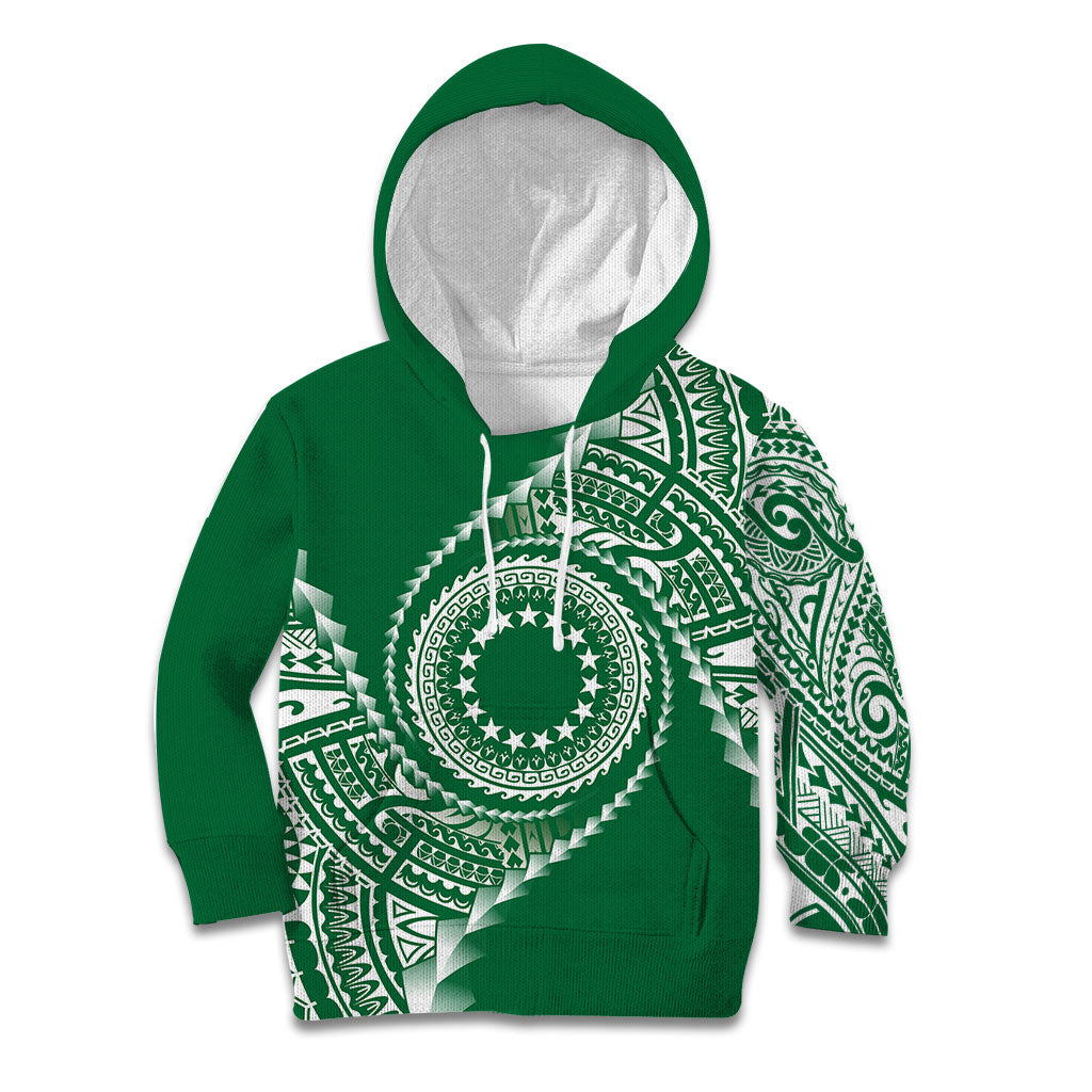 Cook Islands Gospel Day Kid Hoodie Green Tribal Curves LT05 Hoodie Green - Polynesian Pride