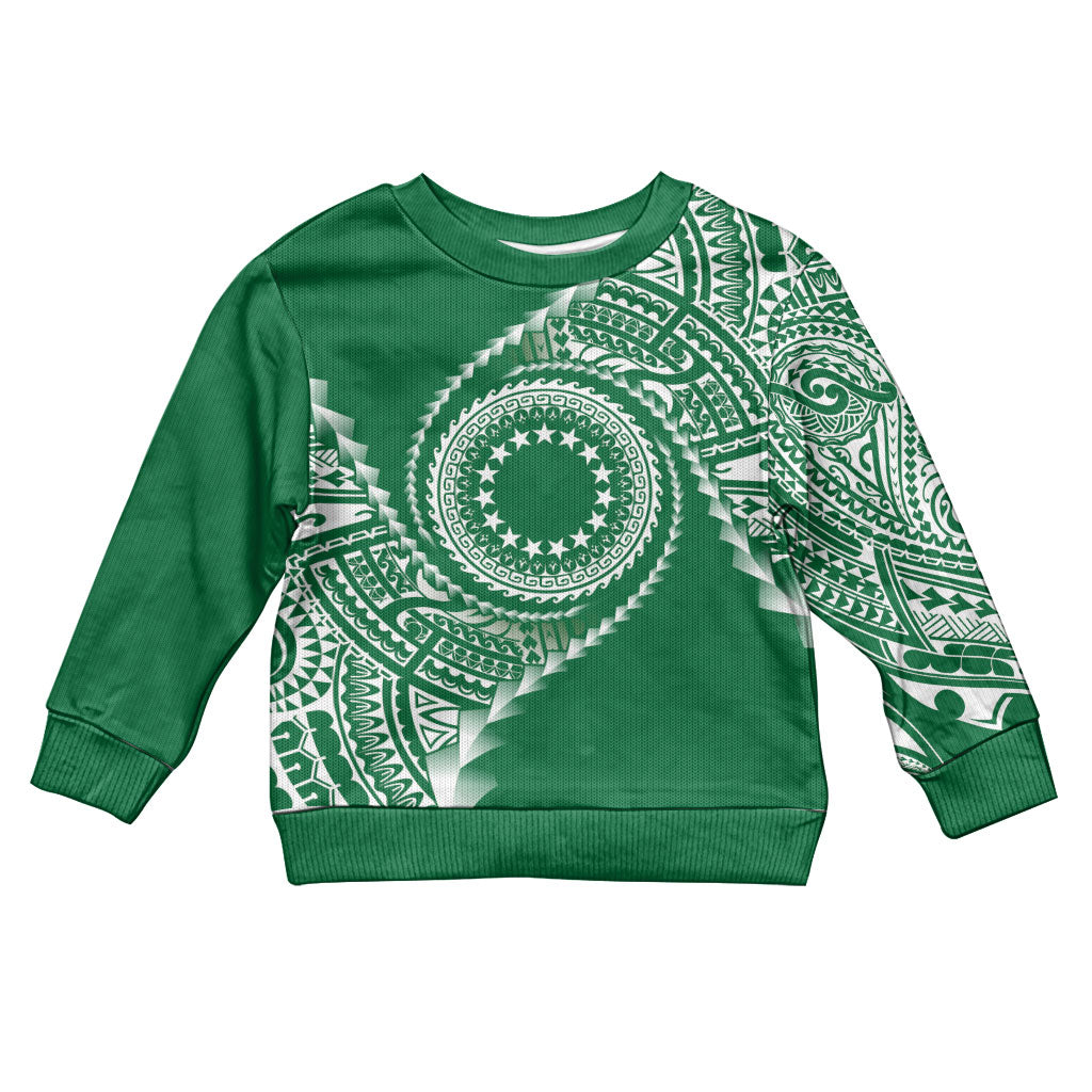 Cook Islands Gospel Day Kid Ugly Christmas Sweater Green Tribal Curves LT05 Kid Green - Polynesian Pride