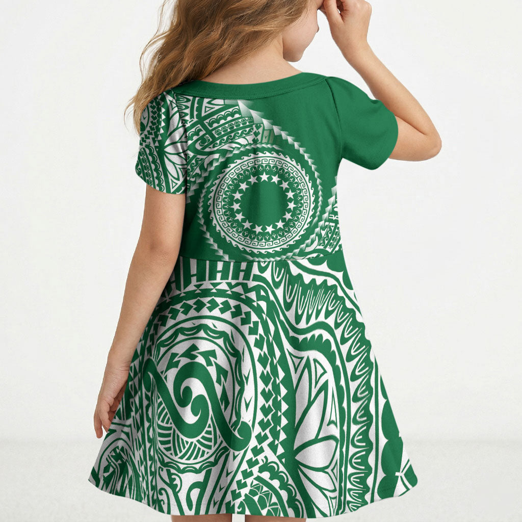 Cook Islands Gospel Day Kid Short Sleeve Dress Green Tribal Curves