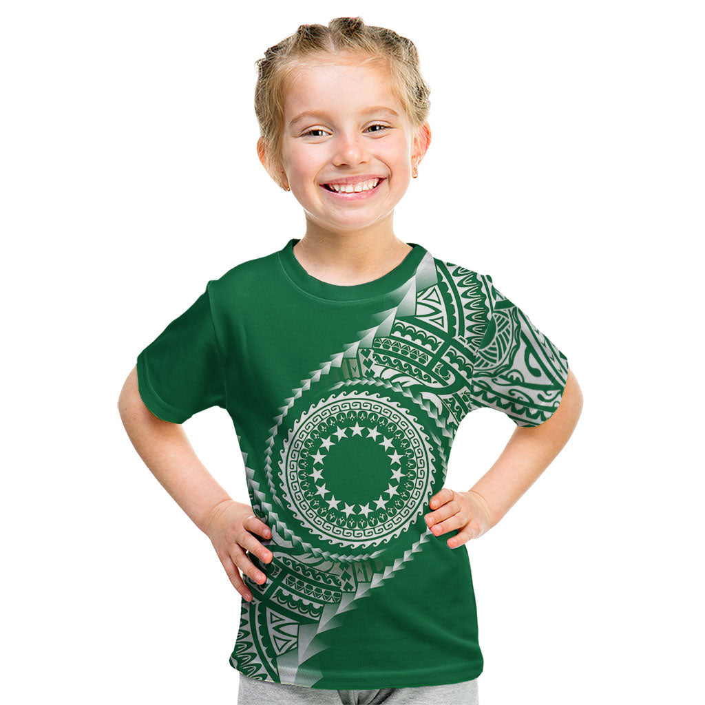 Cook Islands Gospel Day Kid T Shirt Green Tribal Curves LT05 Green - Polynesian Pride