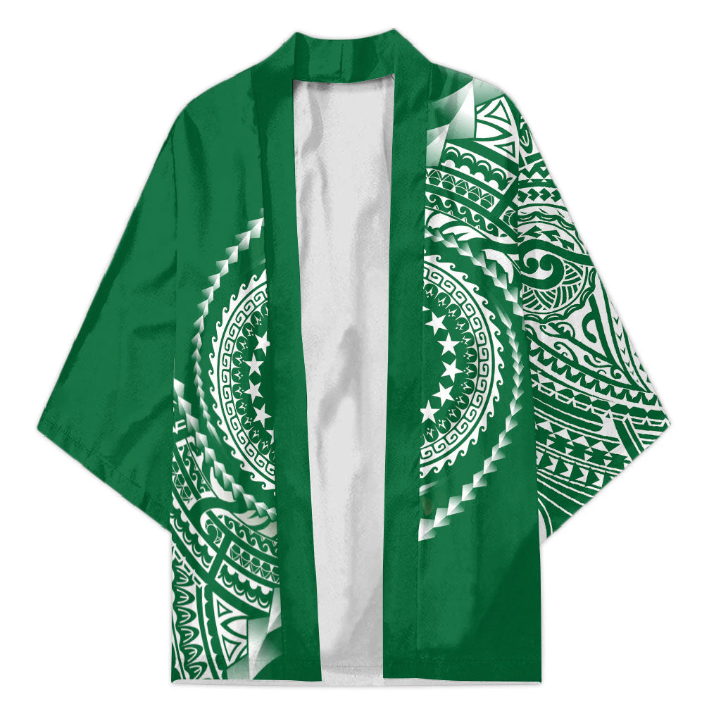 Cook Islands Gospel Day Kimono Green Tribal Curves LT05 Unisex Green - Polynesian Pride
