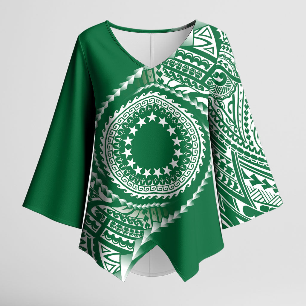 Cook Islands Gospel Day Kimono Sleeve Blouse Green Tribal Curves LT05 Female Green - Polynesian Pride