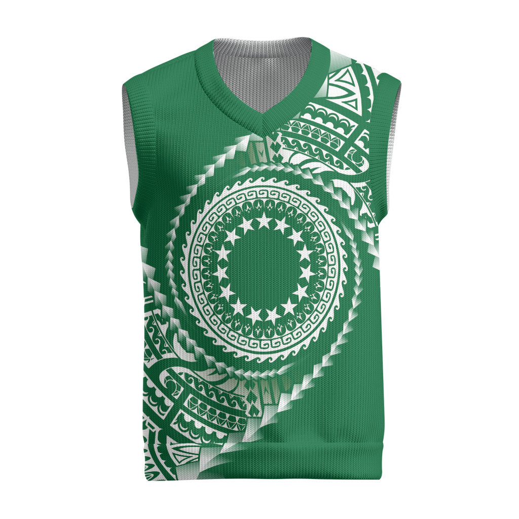 Cook Islands Gospel Day Christmas Knitted V-Neck Vest Green Tribal Curves LT05 Green - Polynesian Pride