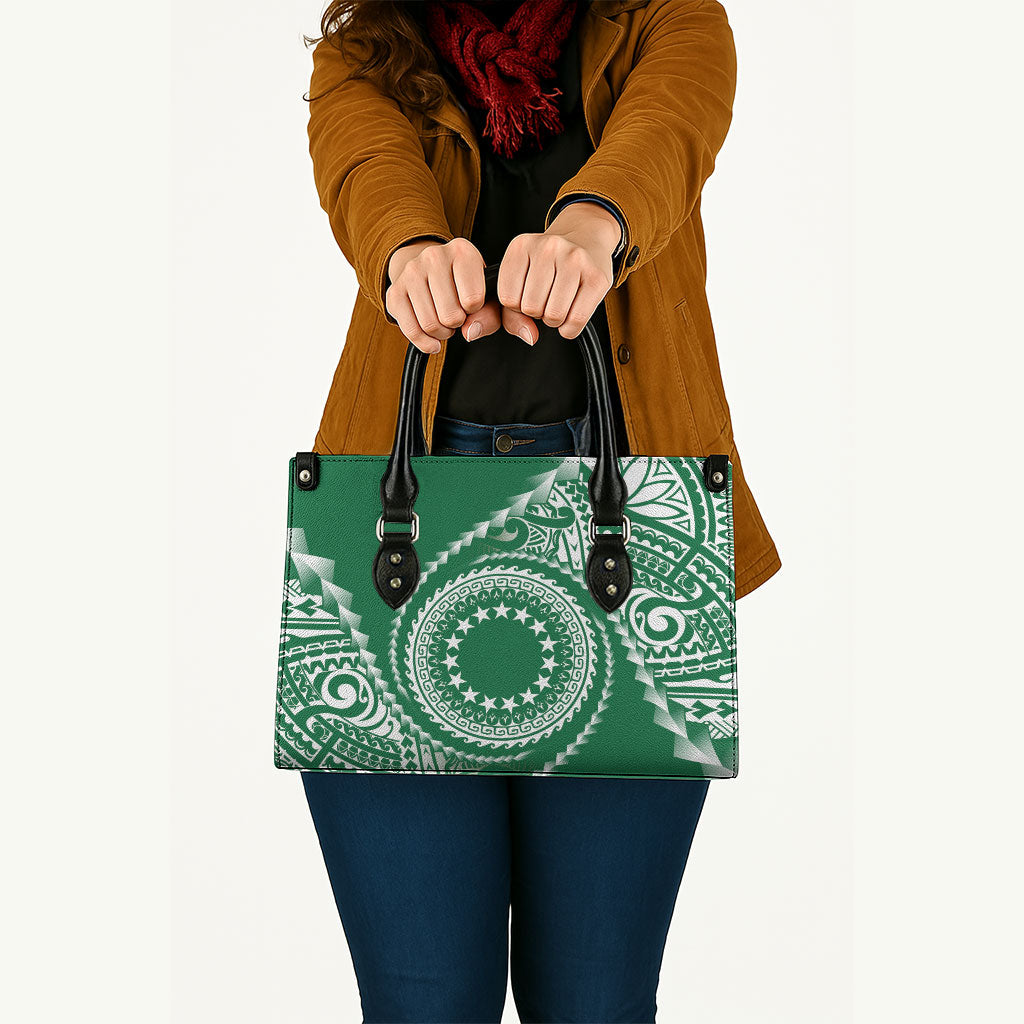 Cook Islands Gospel Day Leather Bag Green Tribal Curves