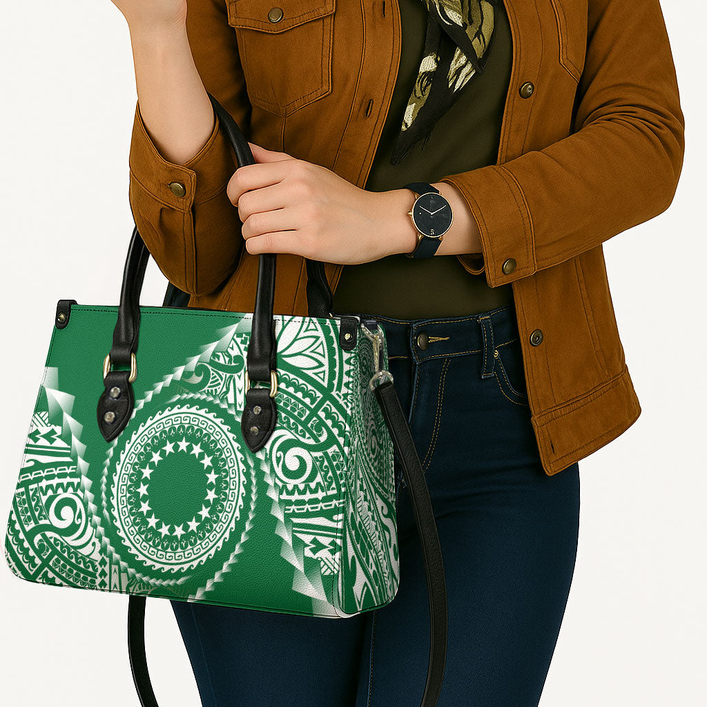 Cook Islands Gospel Day Leather Bag Green Tribal Curves