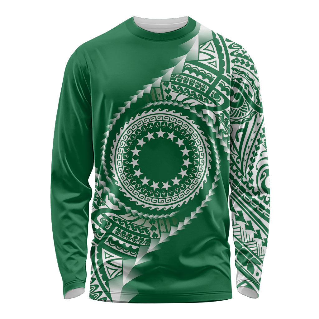 Cook Islands Gospel Day Long Sleeve Shirt Green Tribal Curves LT05 Unisex Green - Polynesian Pride