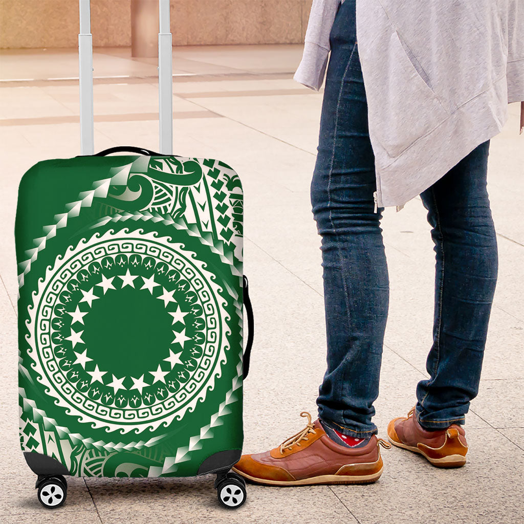 Cook Islands Gospel Day Luggage Cover Green Tribal Curves LT05 Green - Polynesian Pride