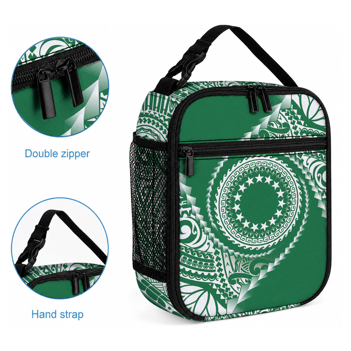 Cook Islands Gospel Day Lunch Bag Green Tribal Curves