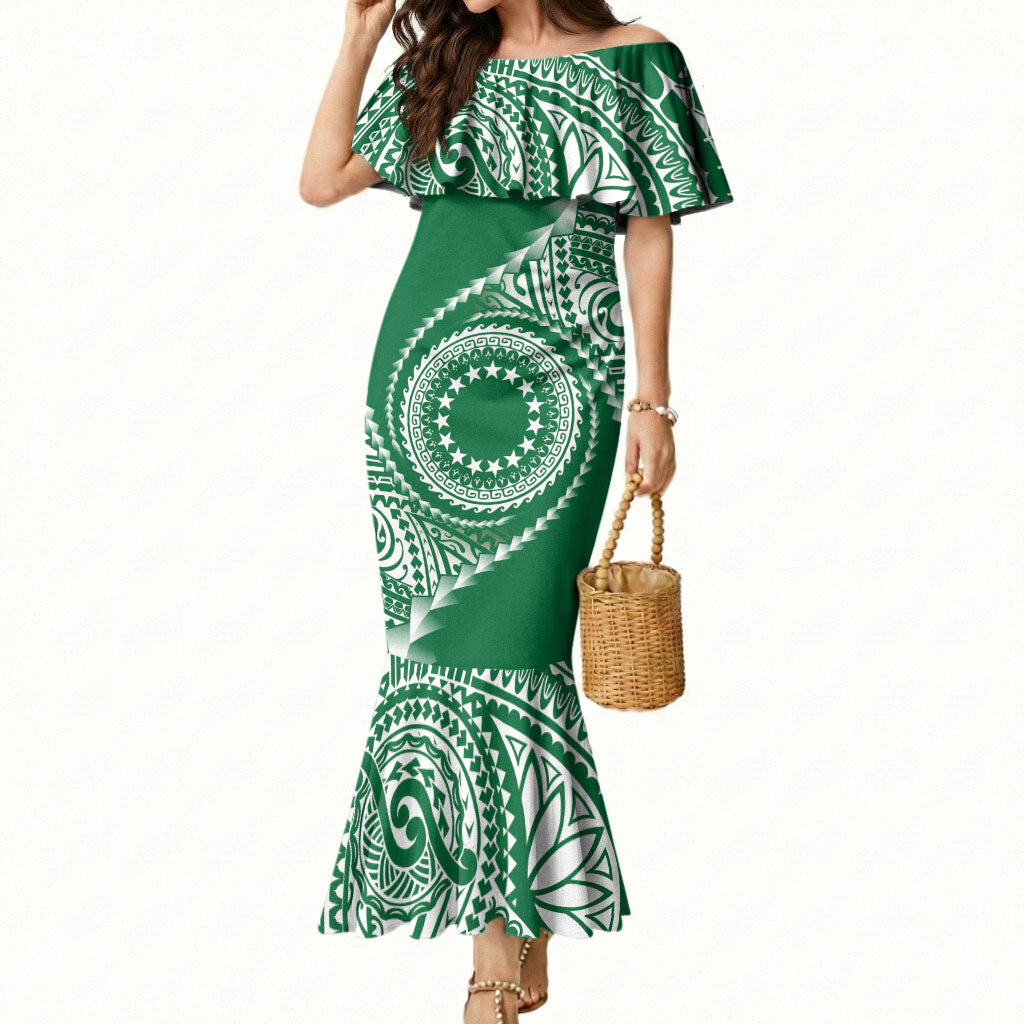 Cook Islands Gospel Day Mermaid Dress Green Tribal Curves LT05 Women Green - Polynesian Pride