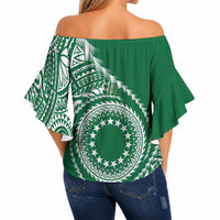 Cook Islands Gospel Day Off Shoulder Wrap Waist Top Green Tribal Curves