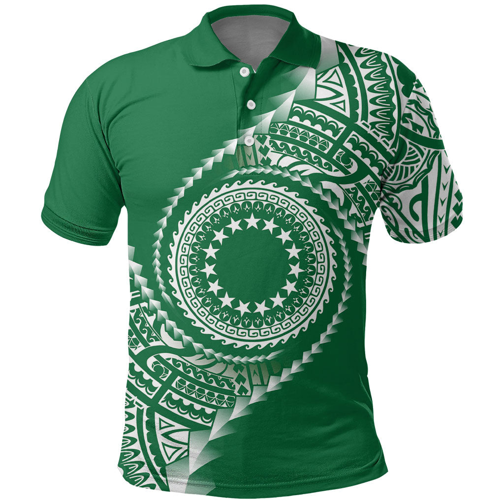 Cook Islands Gospel Day Polo Shirt Green Tribal Curves LT05 Green - Polynesian Pride