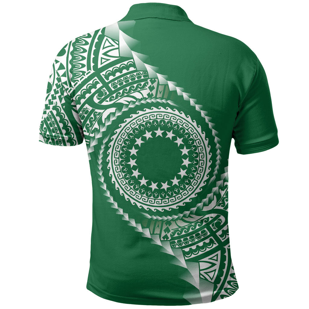 Cook Islands Gospel Day Polo Shirt Green Tribal Curves