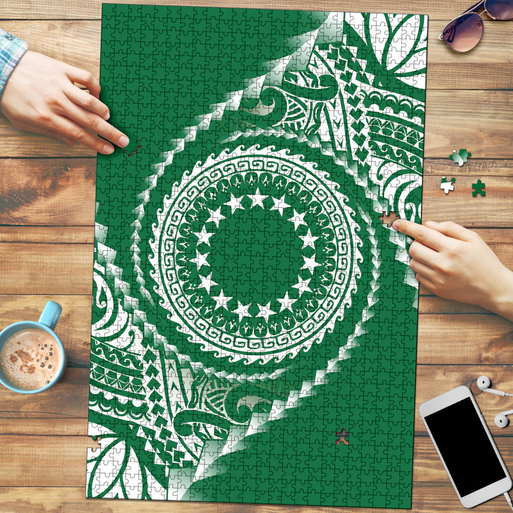 Cook Islands Gospel Day Puzzle Green Tribal Curves LT05 Green - Polynesian Pride