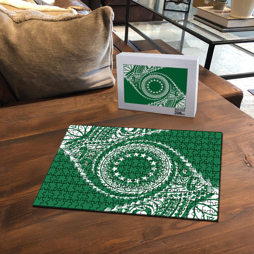 Cook Islands Gospel Day Puzzle Green Tribal Curves