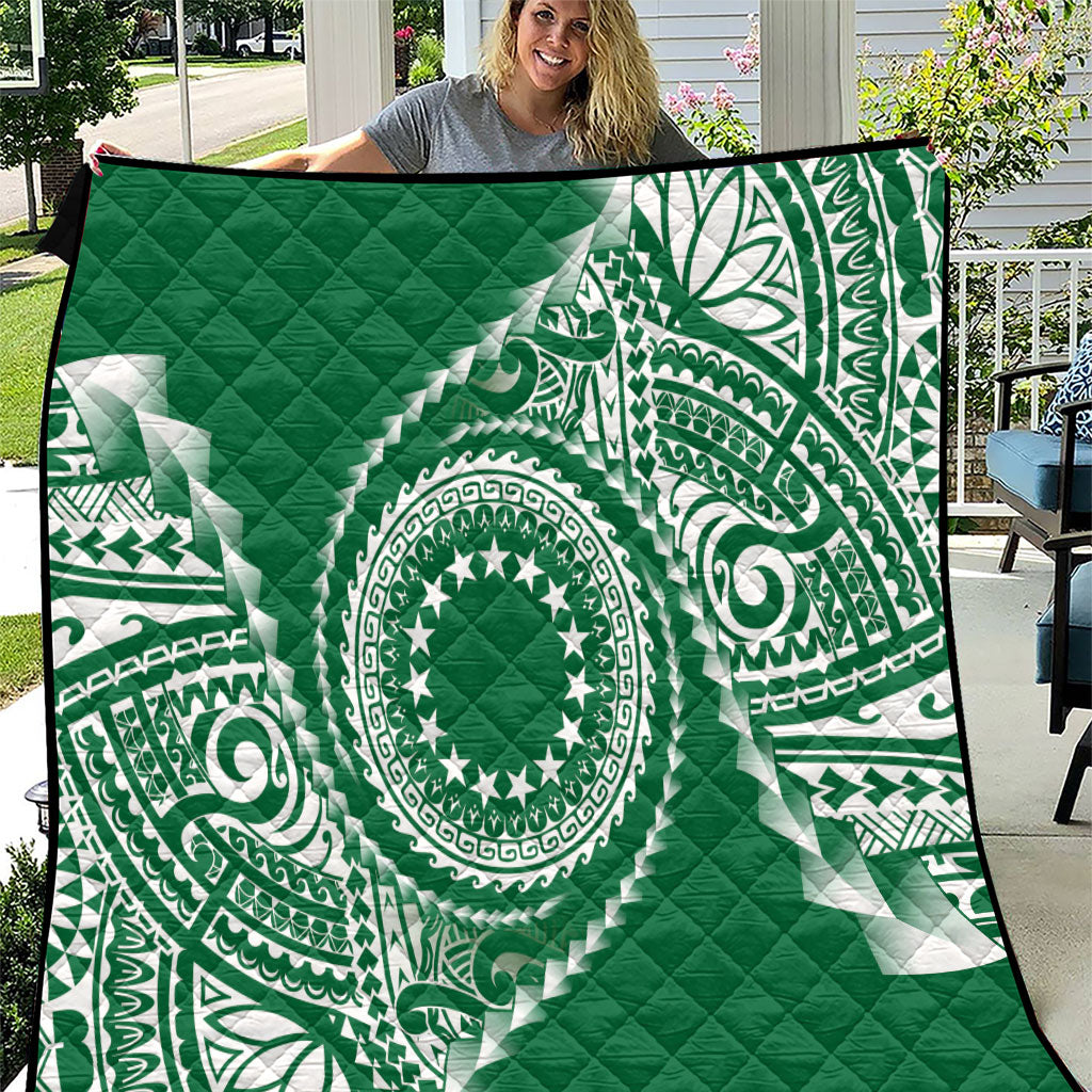 Cook Islands Gospel Day Quilt Green Tribal Curves LT05 Green - Polynesian Pride
