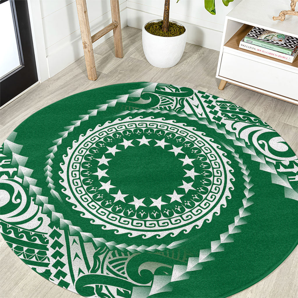 Cook Islands Gospel Day Round Carpet Green Tribal Curves LT05 Green - Polynesian Pride
