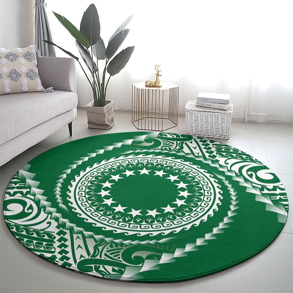 Cook Islands Gospel Day Round Carpet Green Tribal Curves