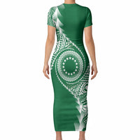 Cook Islands Gospel Day Short Sleeve Bodycon Dress Green Tribal Curves