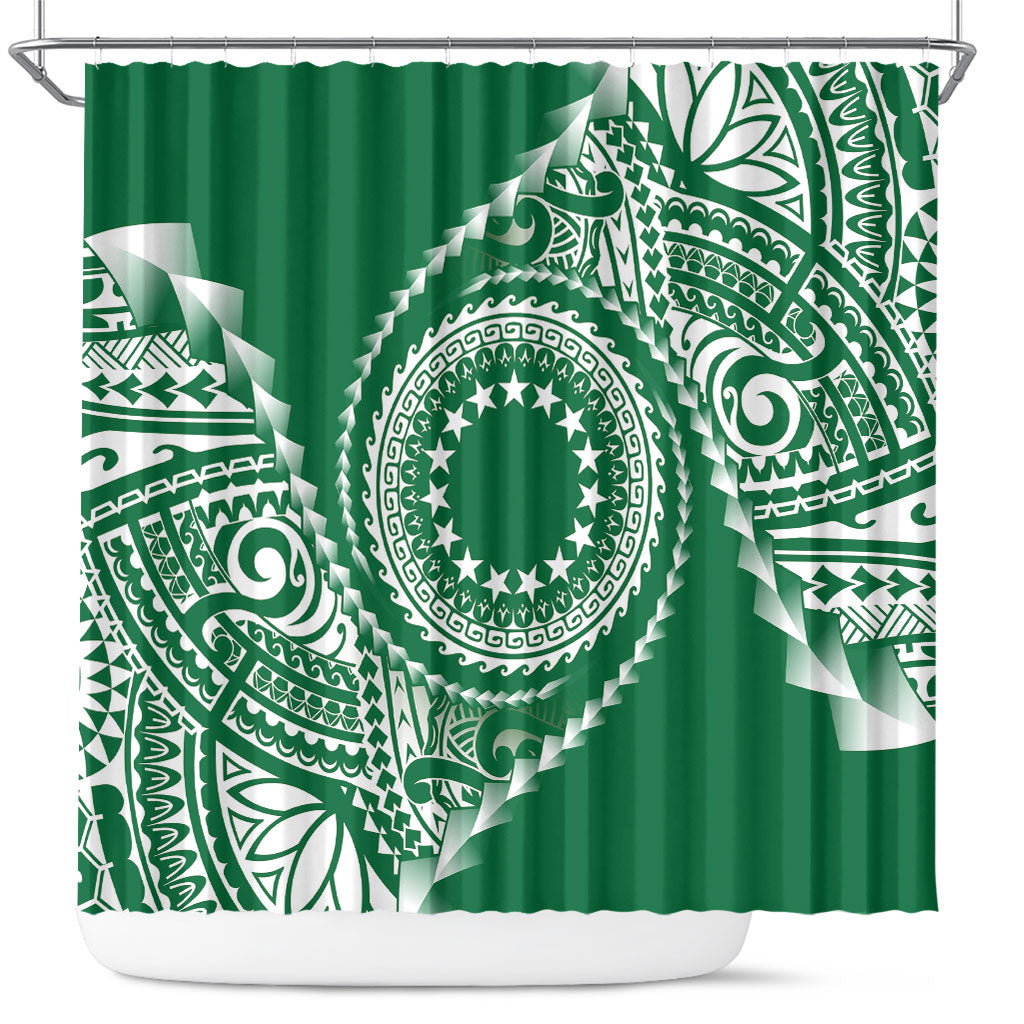 Cook Islands Gospel Day Shower Curtain Green Tribal Curves