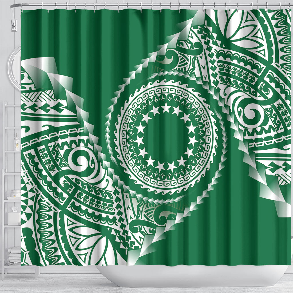 Cook Islands Gospel Day Shower Curtain Green Tribal Curves