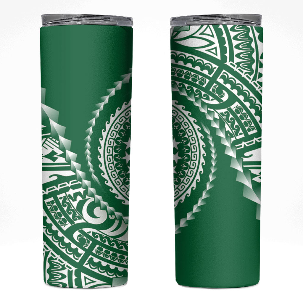 Cook Islands Gospel Day Skinny Tumbler Green Tribal Curves LT05 Green - Polynesian Pride