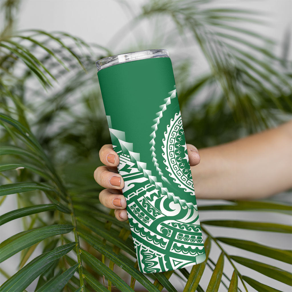 Cook Islands Gospel Day Skinny Tumbler Green Tribal Curves