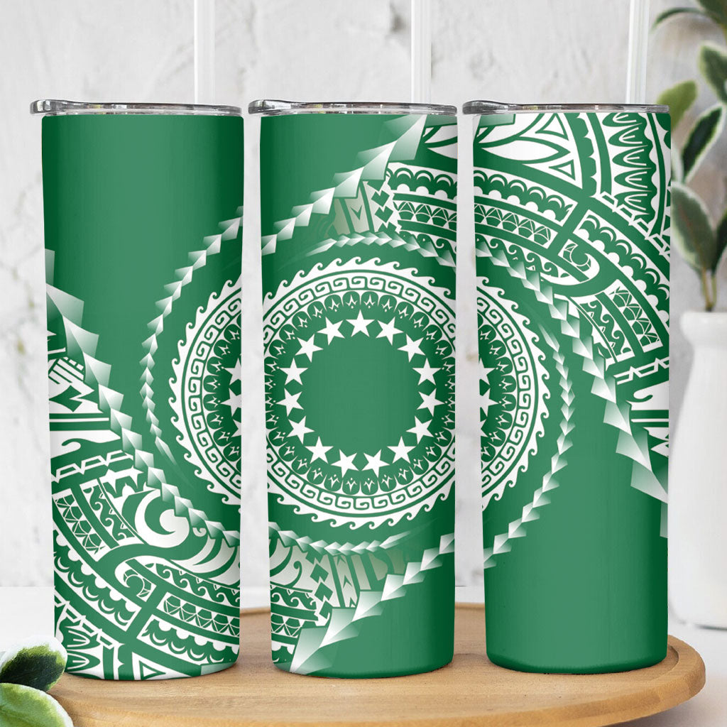 Cook Islands Gospel Day Skinny Tumbler Green Tribal Curves