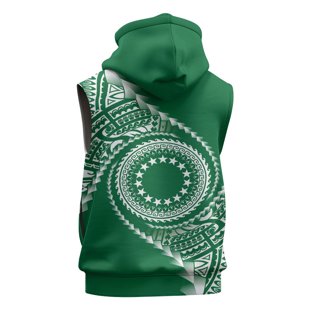 Cook Islands Gospel Day Sleeveless Hoodie Green Tribal Curves