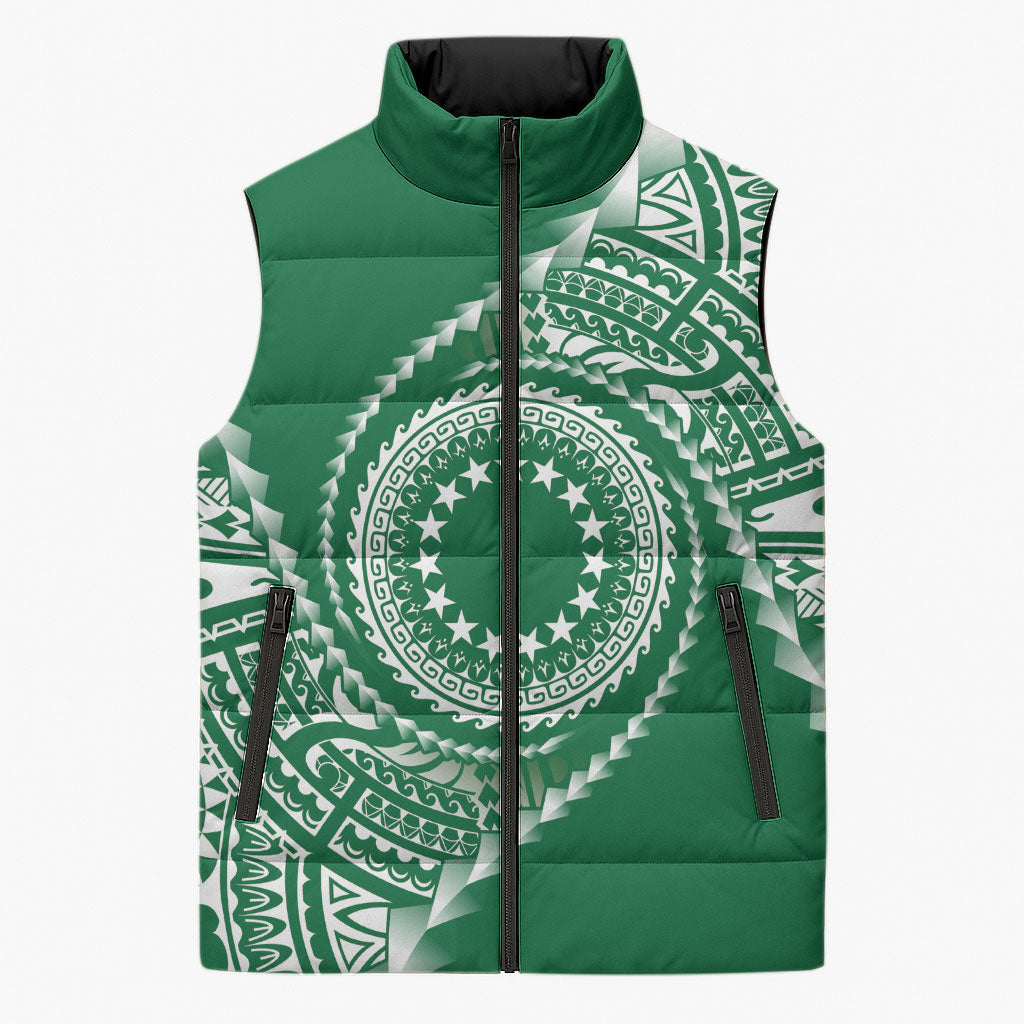 Cook Islands Gospel Day Sleeveless Puffer Jacket Green Tribal Curves LT05 Unisex Green - Polynesian Pride