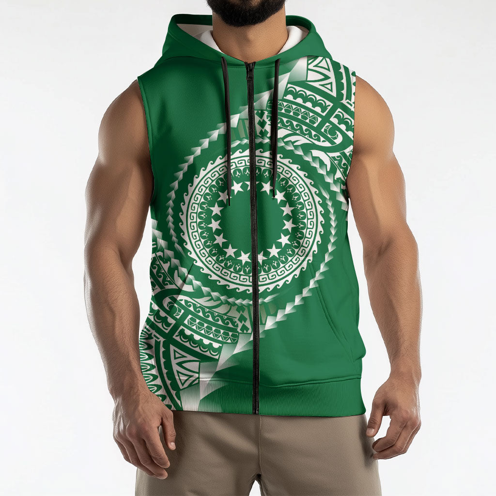 Cook Islands Gospel Day Sleeveless Zip Hoodie Green Tribal Curves