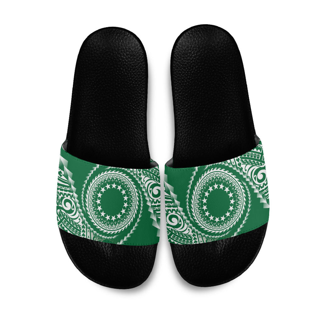 Cook Islands Gospel Day Slide Sandals Green Tribal Curves