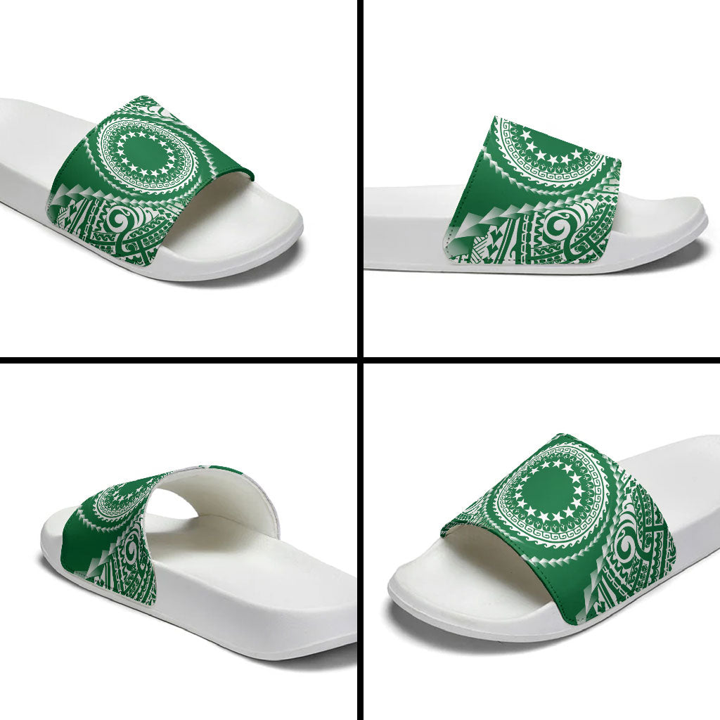 Cook Islands Gospel Day Slide Sandals Green Tribal Curves