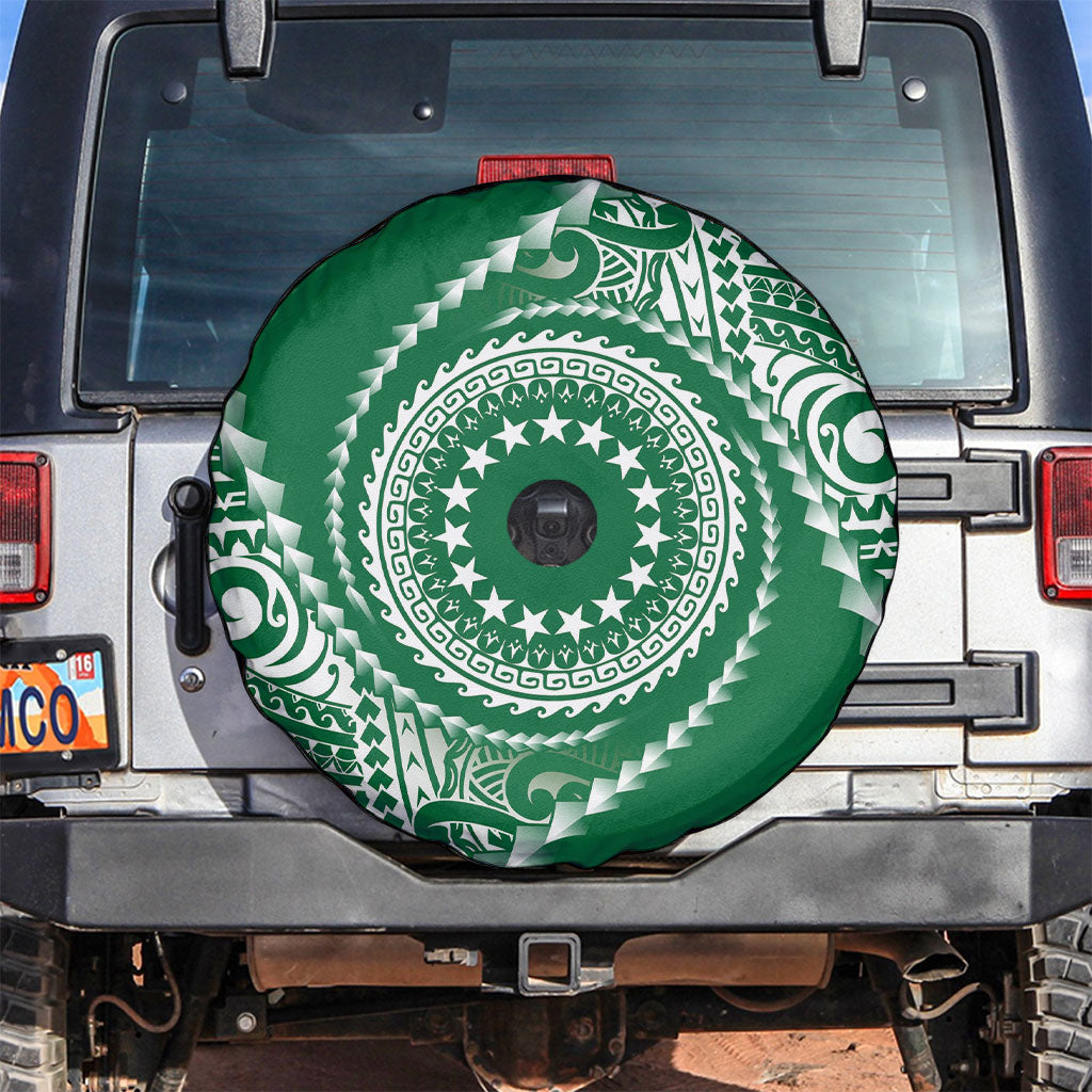 Cook Islands Gospel Day Spare Tire Cover Green Tribal Curves